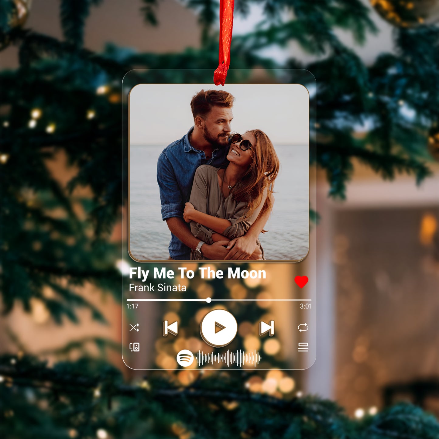 Custom Photo Couple Music Player Wood and Acrylic Ornament