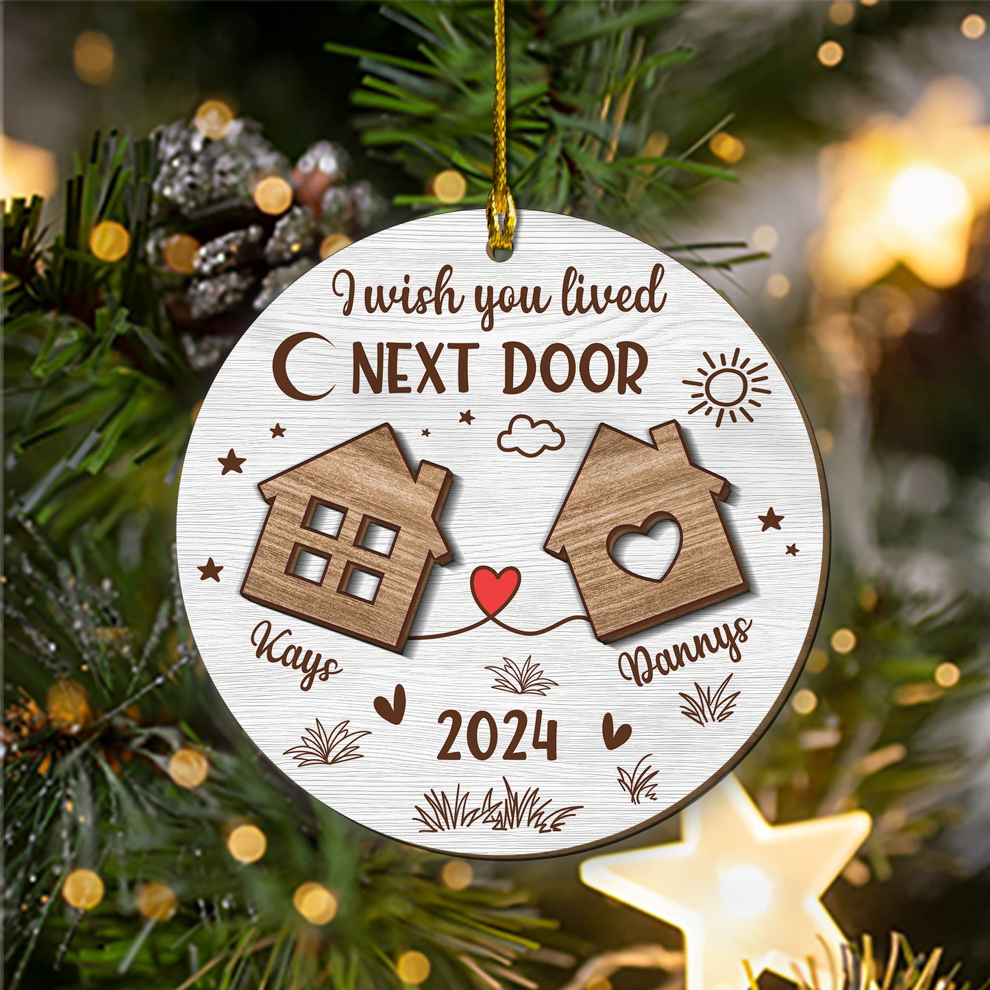 Custom Neighbors Name 2-Layer Wood Ornament