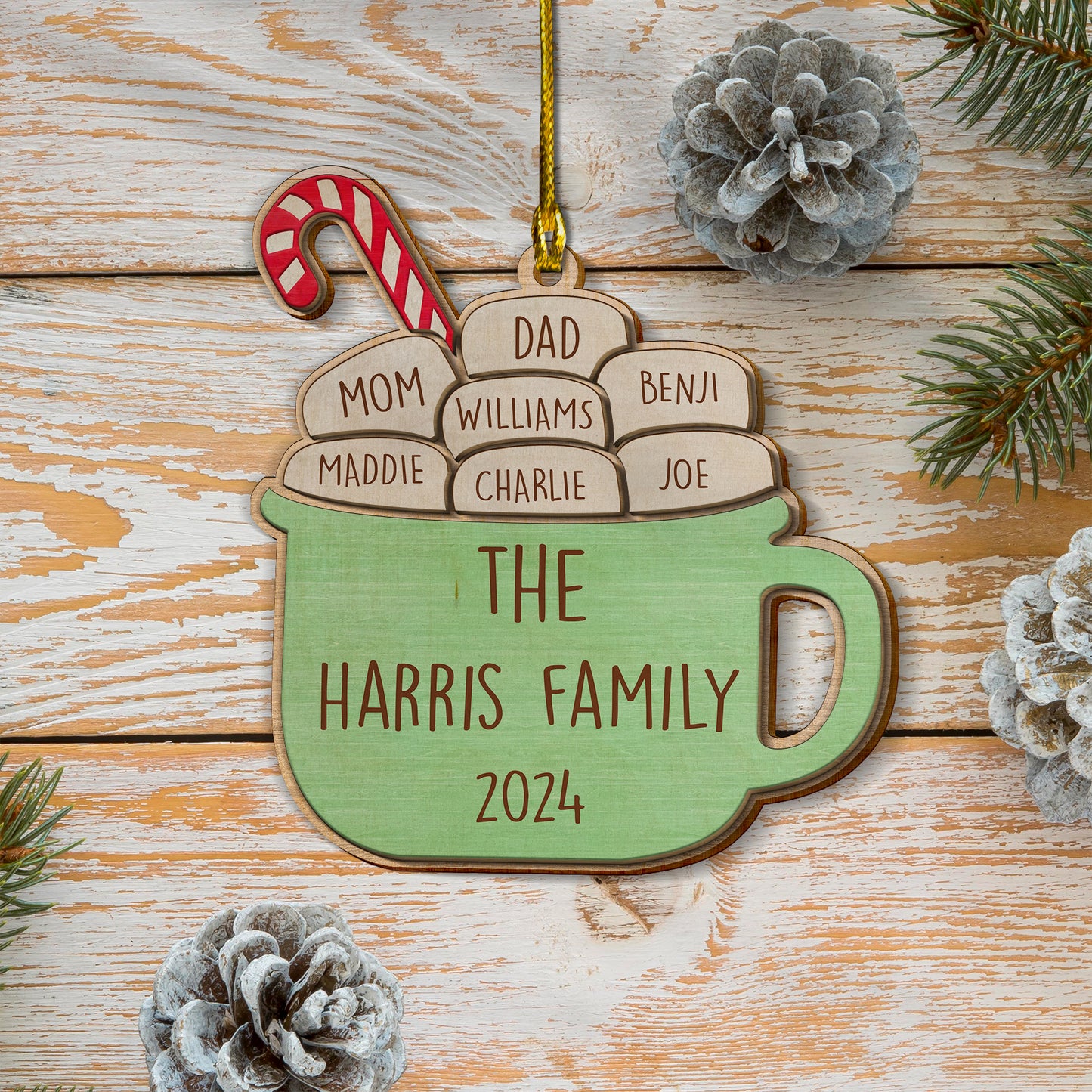 Custom Family Names 2-Layer Wood Ornament