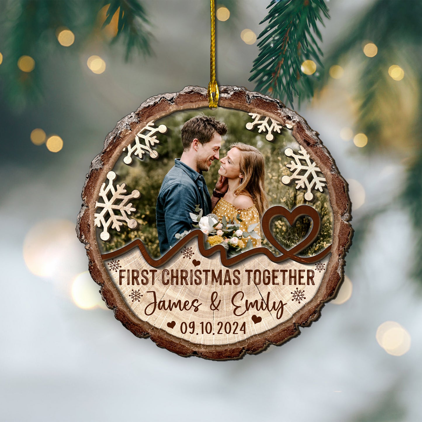 Custom Couple Photo 2-Layer Wood Ornament