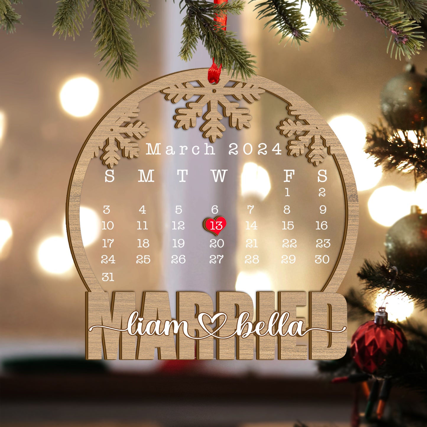 Custom Wedding Date Wood and Acrylic Ornament