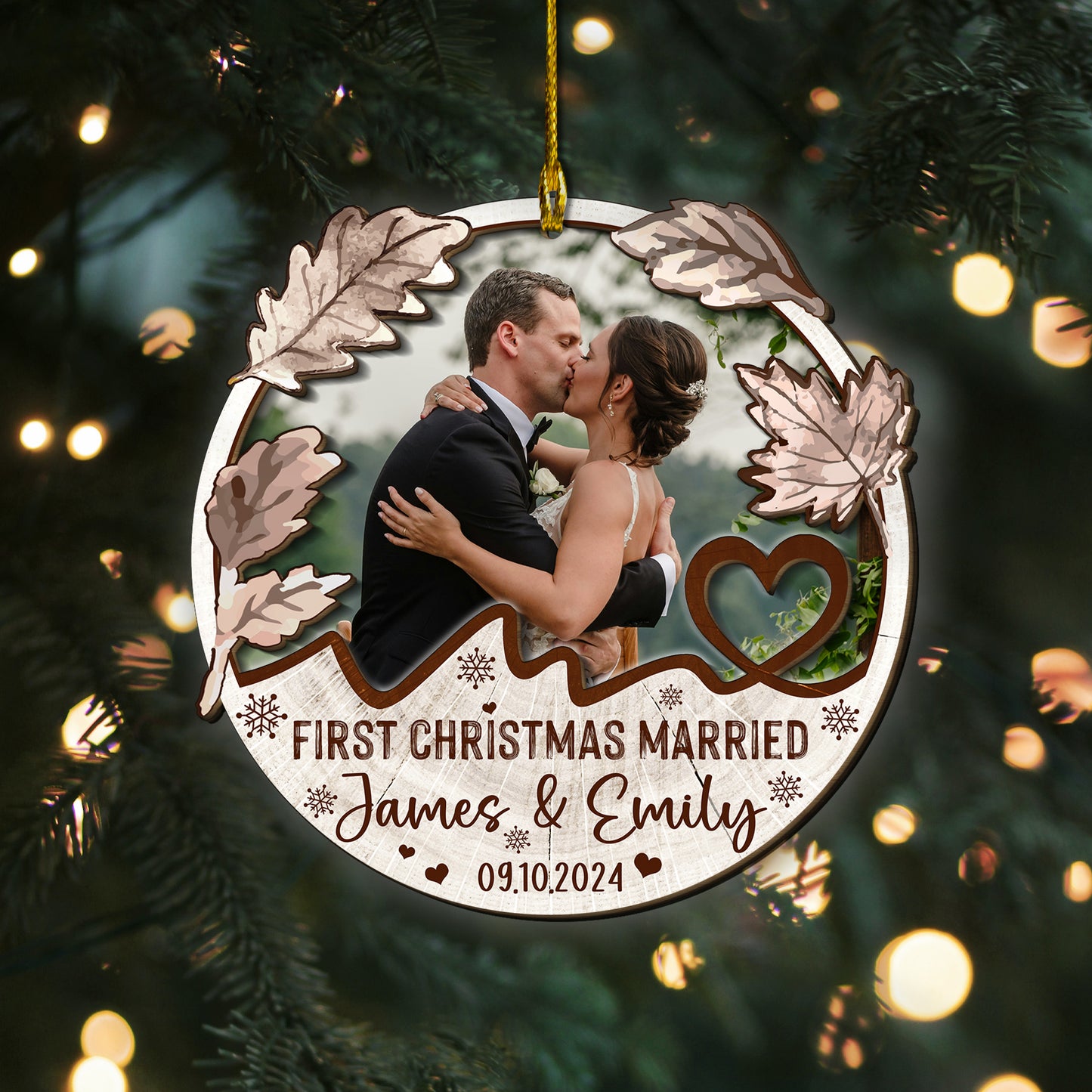 Custom Wedding Photo 2-Layer Wood Ornament