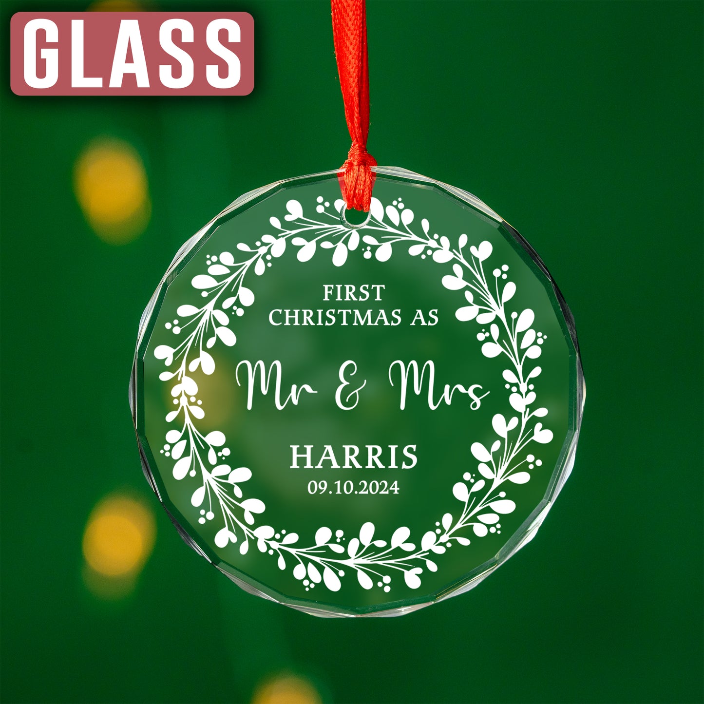 Custom First Christmas As Mr & Mrs Wedding Ornament