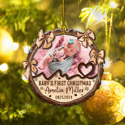 Custom Baby Photo Tie Bow 2-Layer Wood Ornament