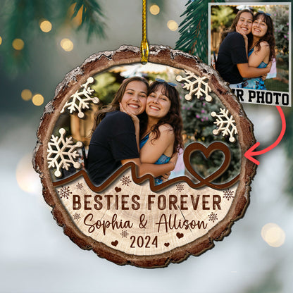 Custom Bestie Photo 2-Layer Wood Ornament