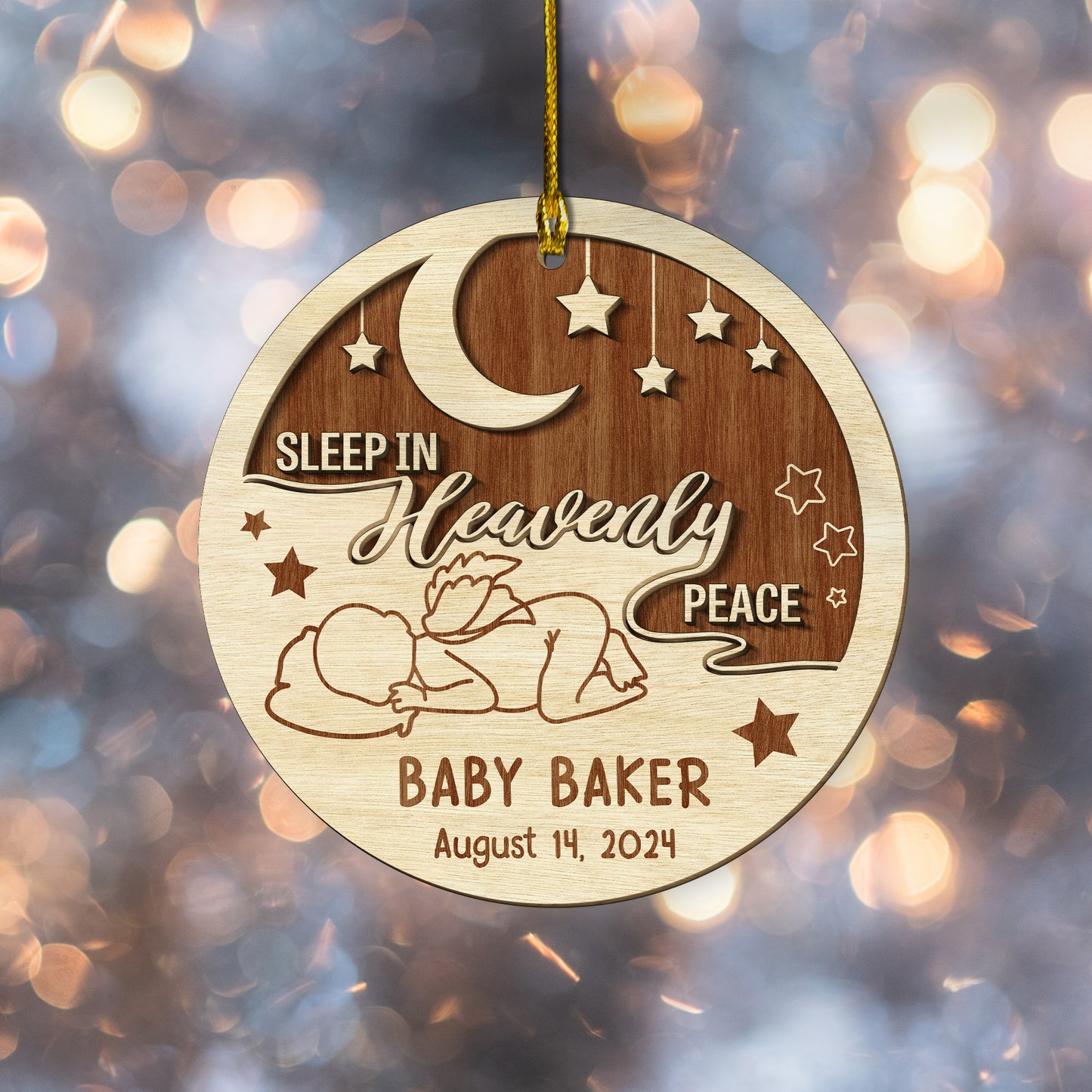 Custom Sleep In Heavenly Peace Memorial 2-Layers Wood Ornament