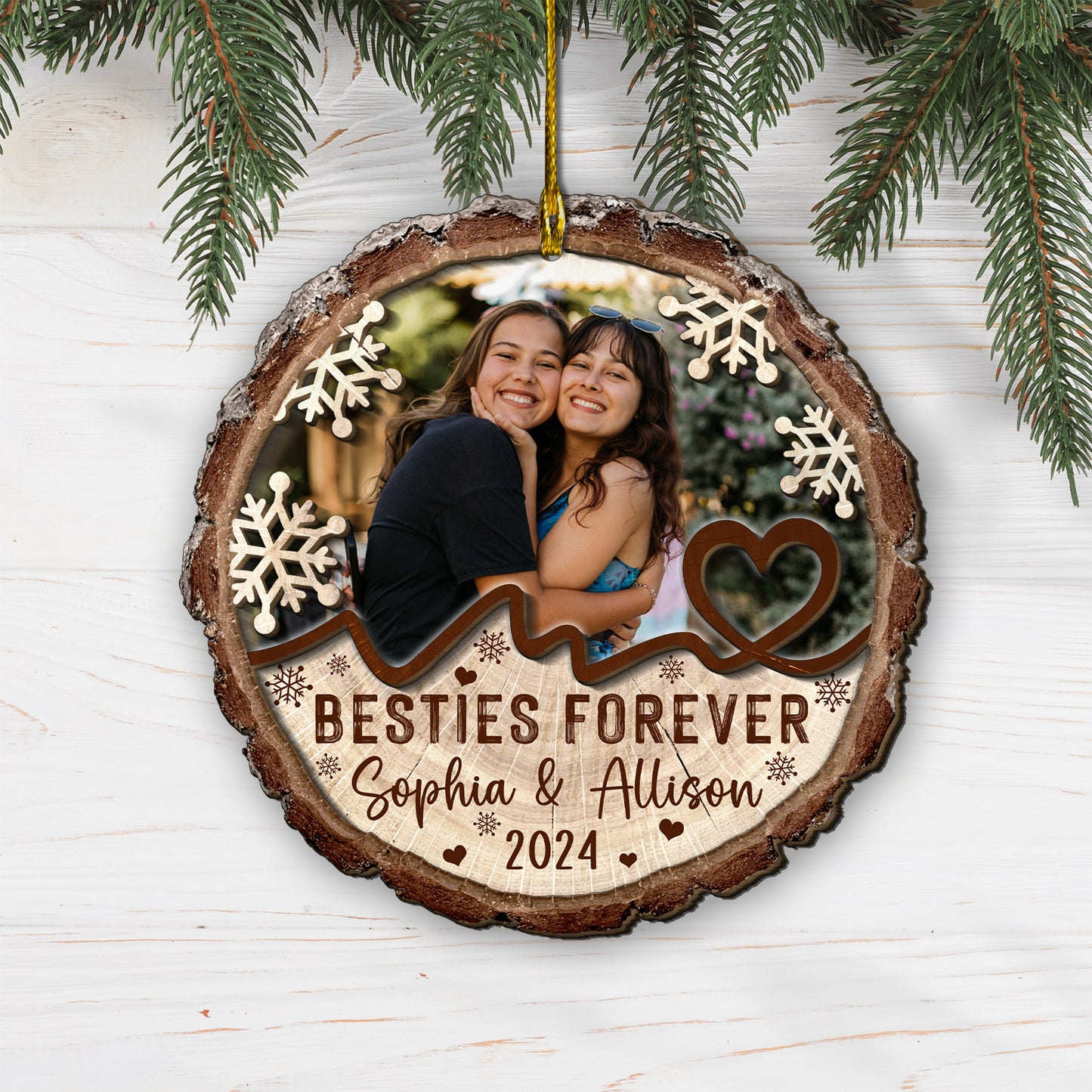 Custom Bestie Photo 2-Layer Wood Ornament