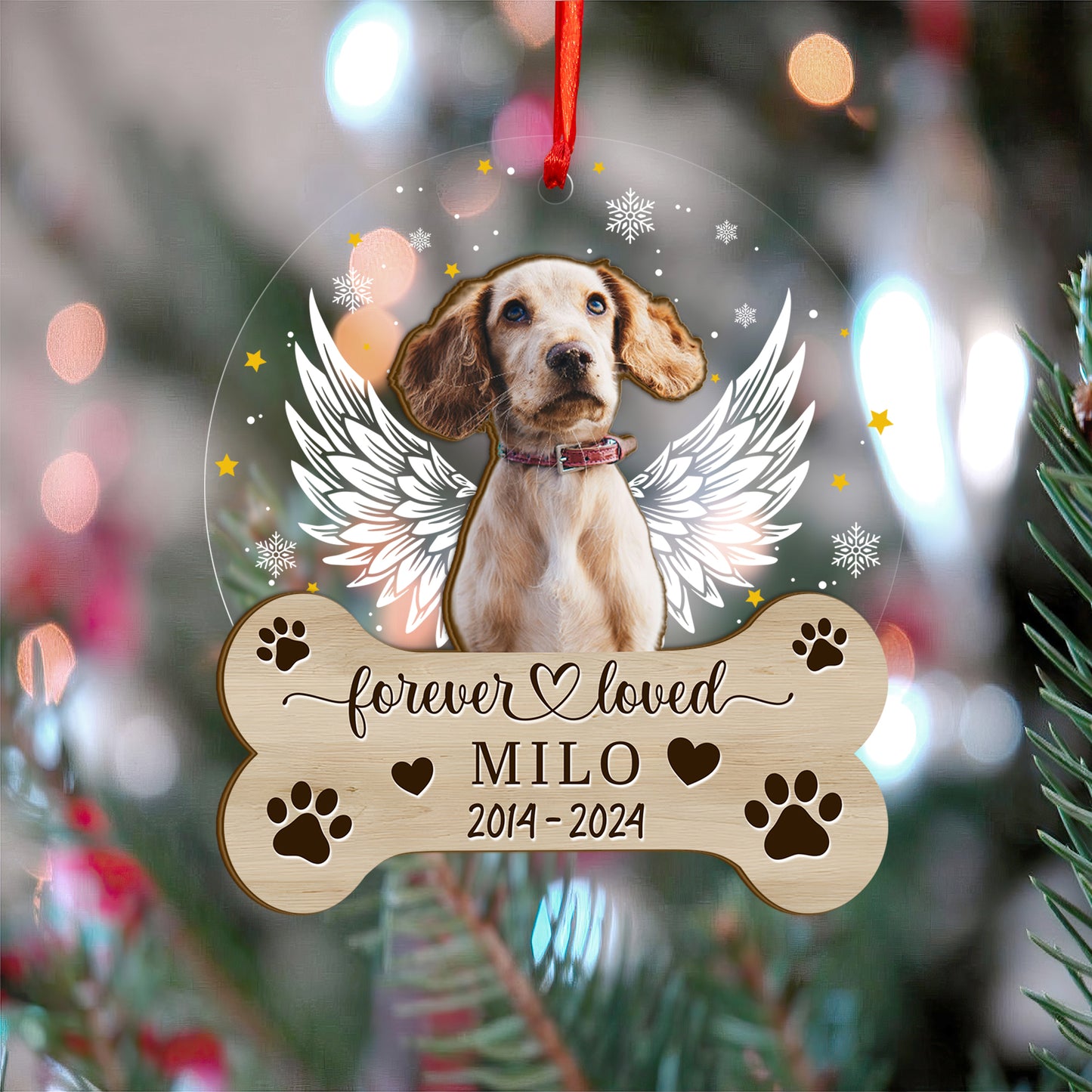 Custom Photo Memorial Dog Wood and Acrylic Ornament