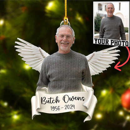 Custom Memorial Photo Angel Wings Ornament