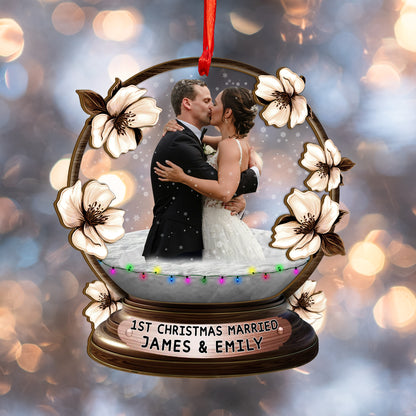 Custom Wedding Photo Floral Wood and Acrylic Ornament