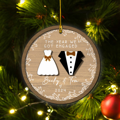 Custom Engaged Couple 2-Layers Wood Ornament