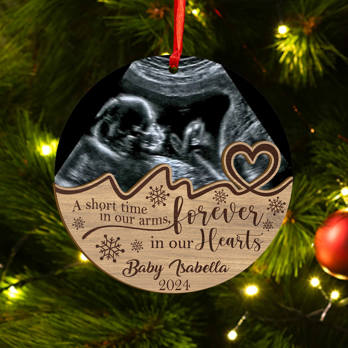 Custom Ultrasound Photo Baby Memorial Wood and Acrylic Ornament