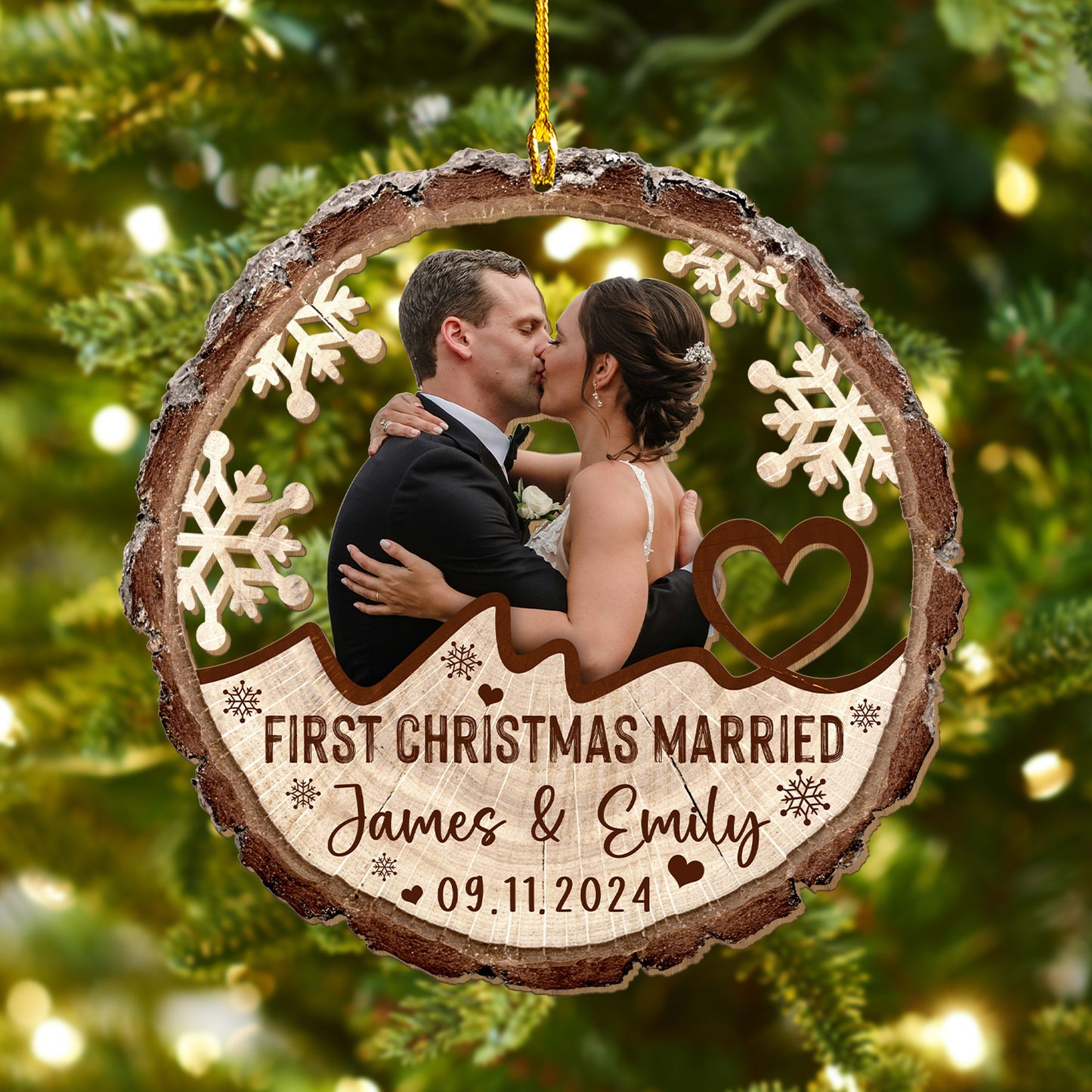 Custom Photo Wedding Wood Ornament