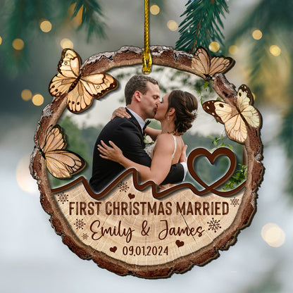 Custom Wedding Photo 2-Layer Wood Slice Ornament