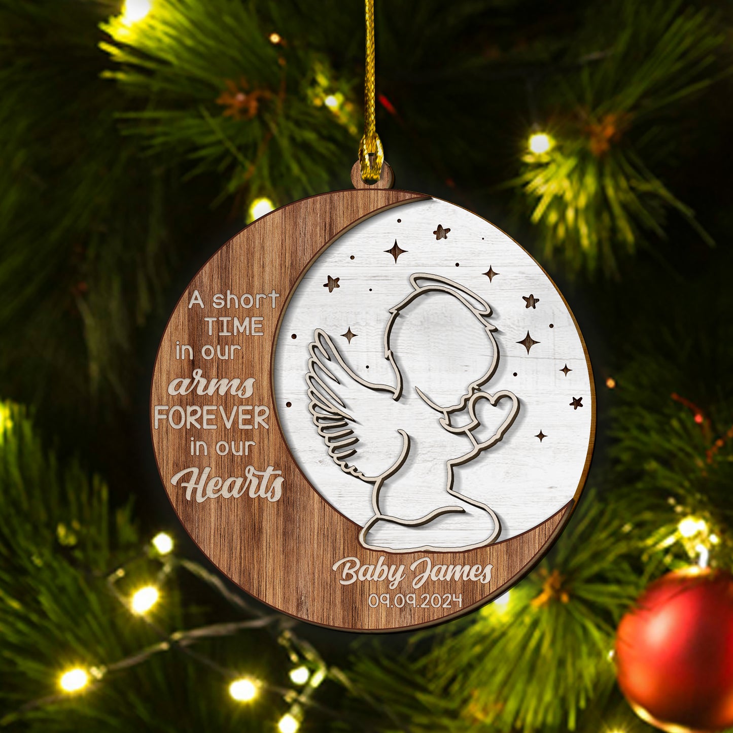 Custom Baby Name Memorial 2-Layers Wood Ornament