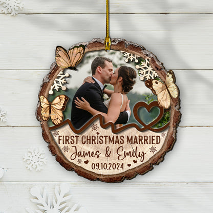 Custom Wedding Photo 2-Layer Wood Ornament