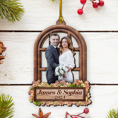 Custom Wedding Photo Window Frame 2-Layer Wood Ornament