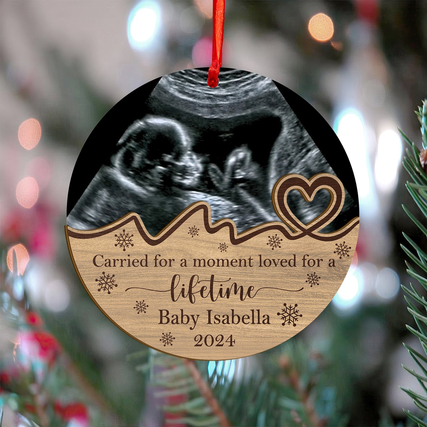 Custom Ultrasound Memorial Photo Wood and Acrylic Ornament