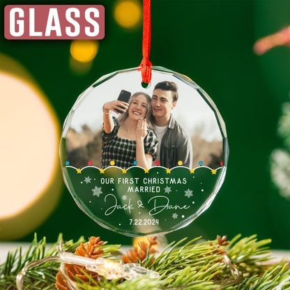 Custom Couple Name Our First Christmas Married Wedding Ornament