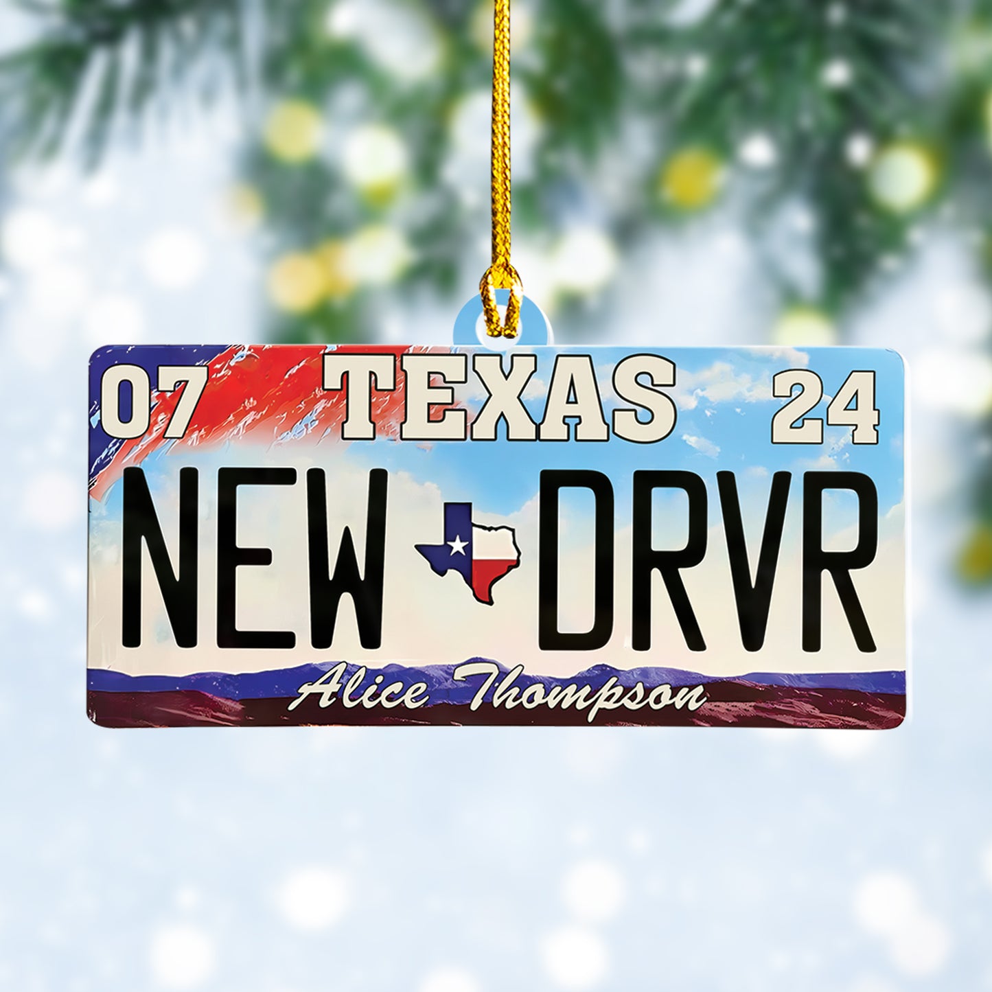 Custom New Driver Name Texas Plate Ornament