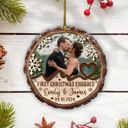 Custom Engagement Photo 2-Layer Wood Slice Ornament