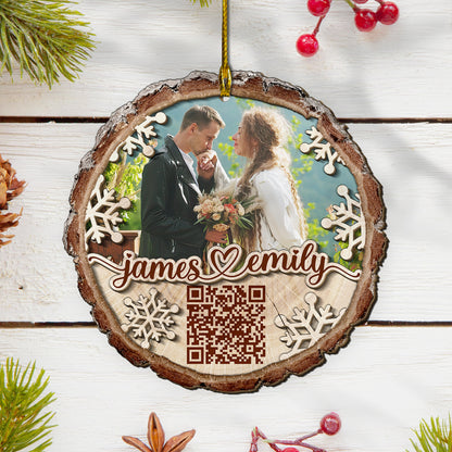 Custom Wedding Video QR Code 2-Layer Wood Slice Ornament