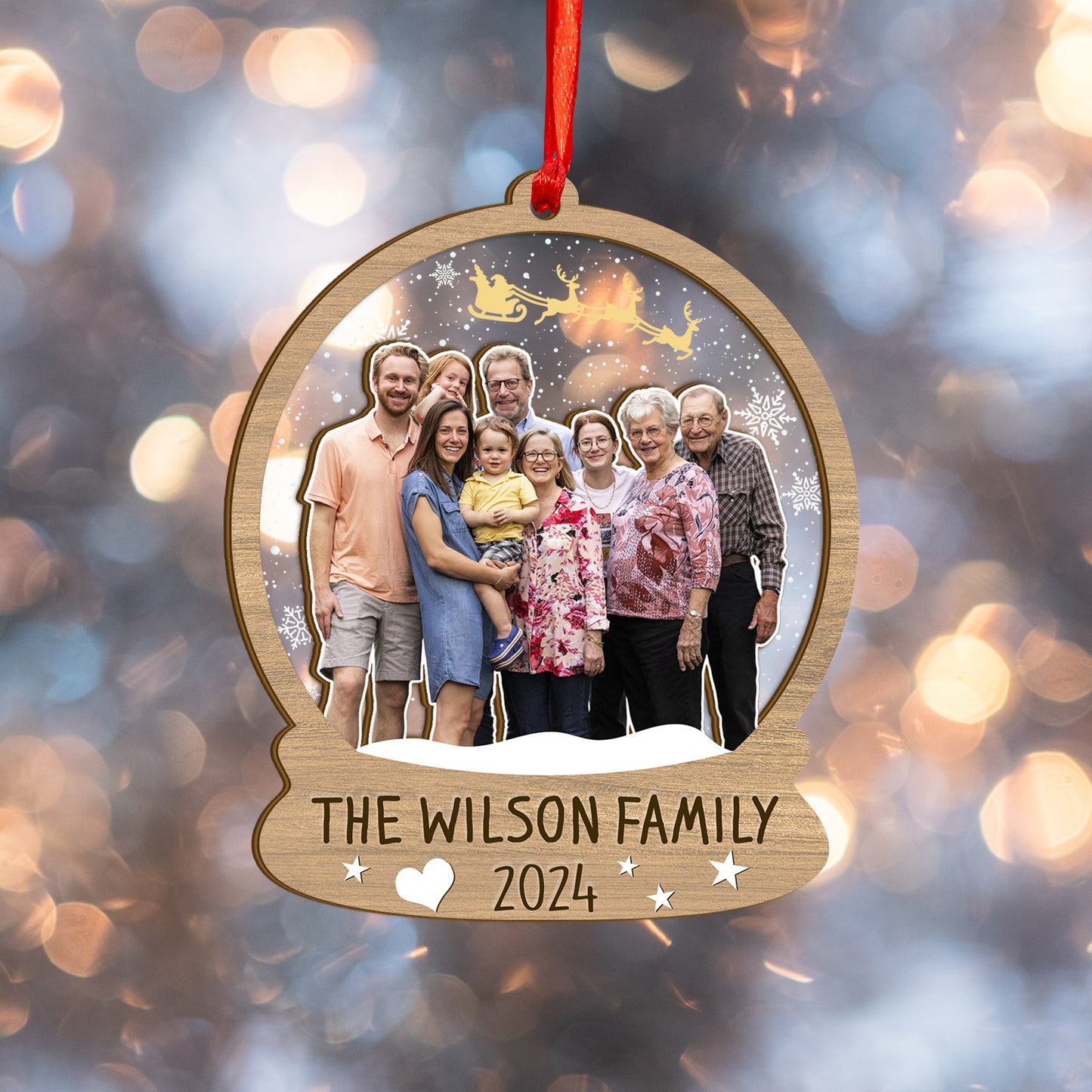 Custom Family Photo Snowball Wood and Acrylic Ornament