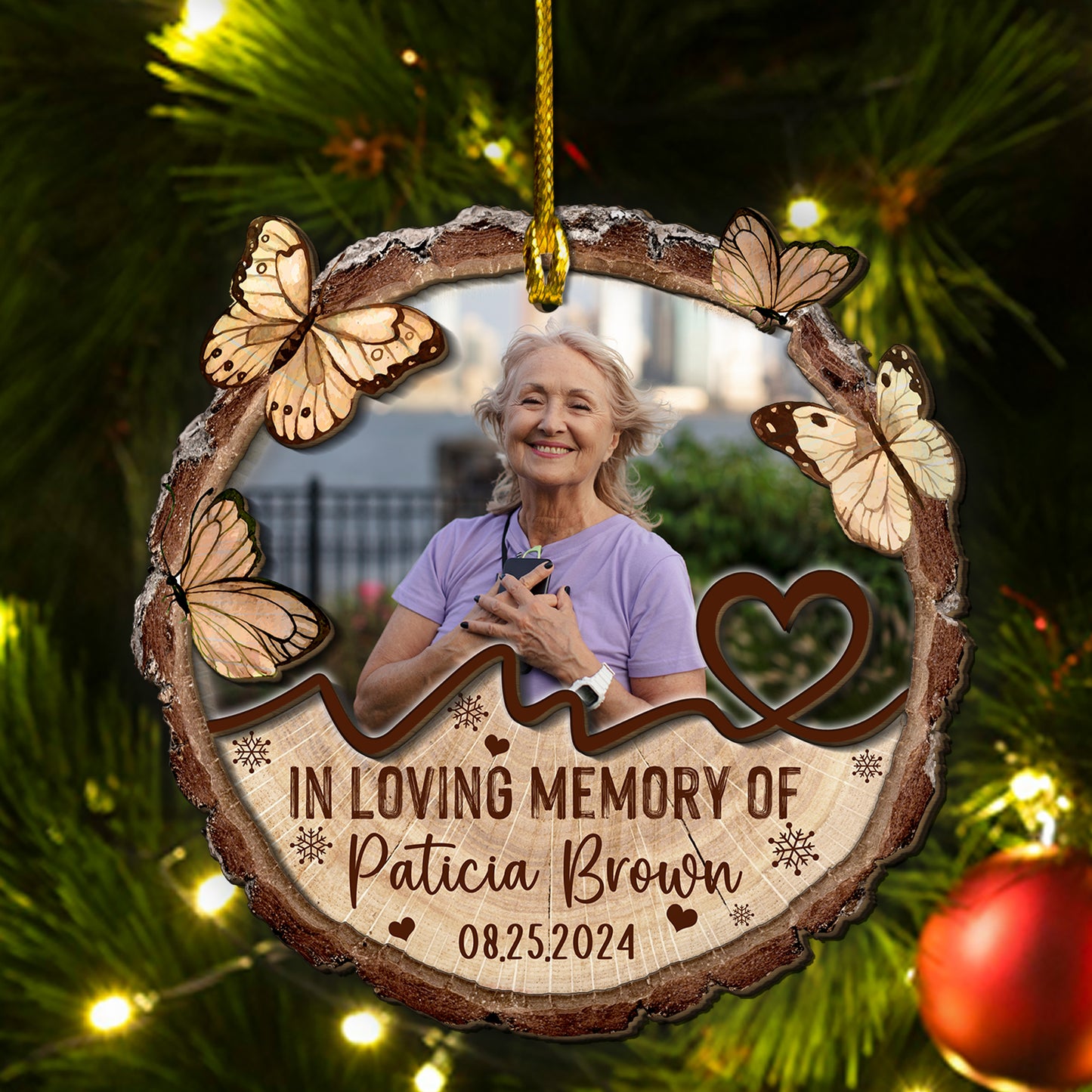 Custom Memorial Photo 2-Layer Wood Ornament