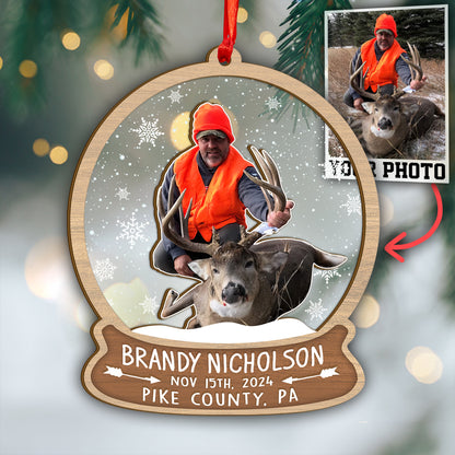 Custom Hunting Photo Snowball Wood and Acrylic Ornament