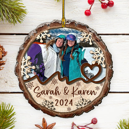 Custom Snow Boarding Photo 2-Layer Wood Ornament