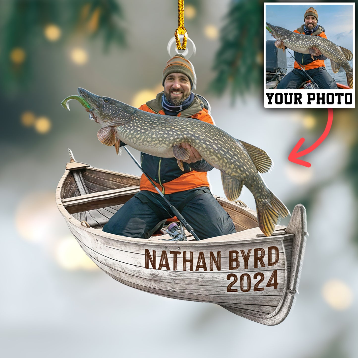 Custom Fishing Photo Vintage Boat Ornament