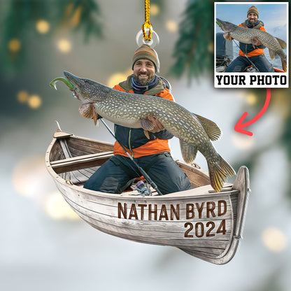 Custom Fishing Photo Vintage Boat Ornament