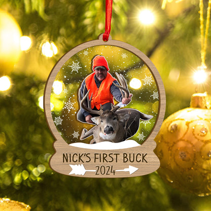 Custom Hunting Photo Snowball Wood and Acrylic Ornament