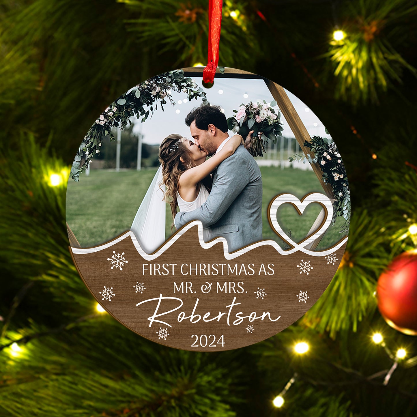 Custom Photo Wedding Wood and Acrylic Ornament