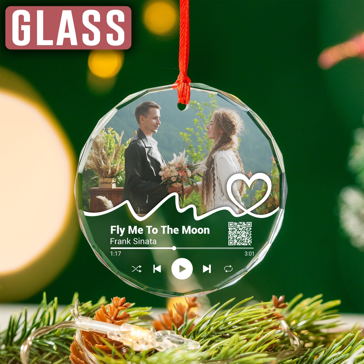 Custom Couple Song Photo QR Code Ornament