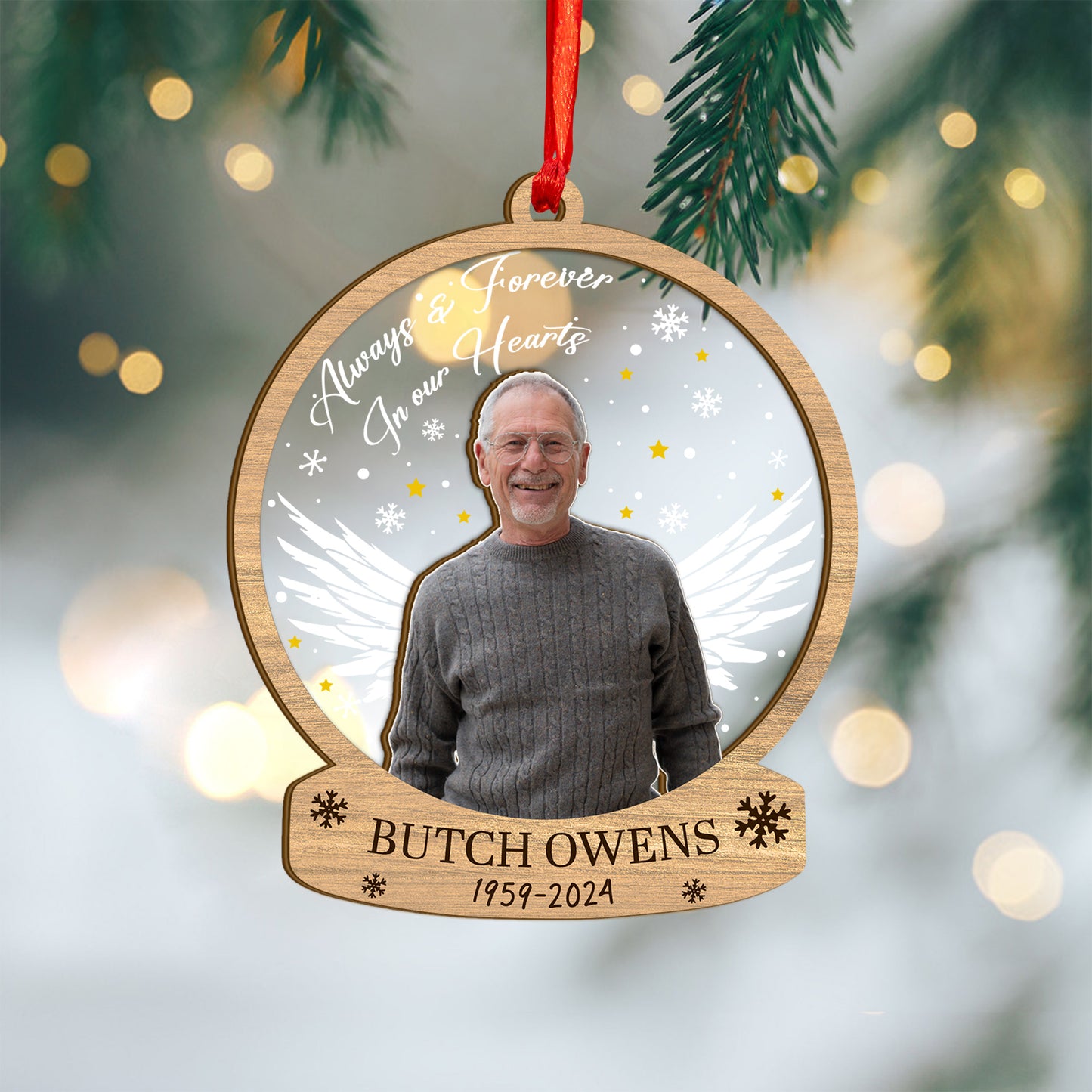 Custom Memorial Photo Wood and Acrylic Ornament