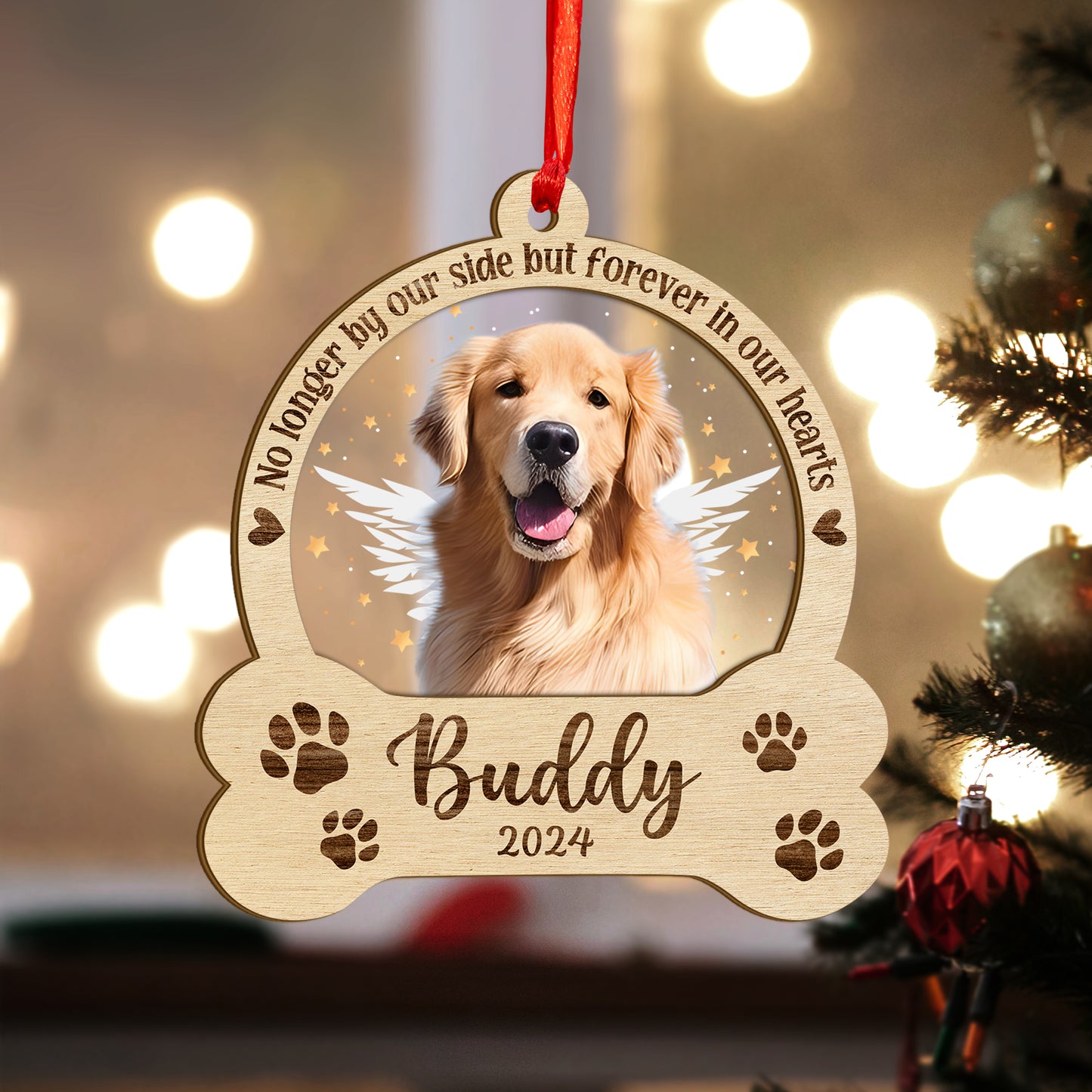 Custom Dog Memorial Photo Wood and Acrylic Ornament