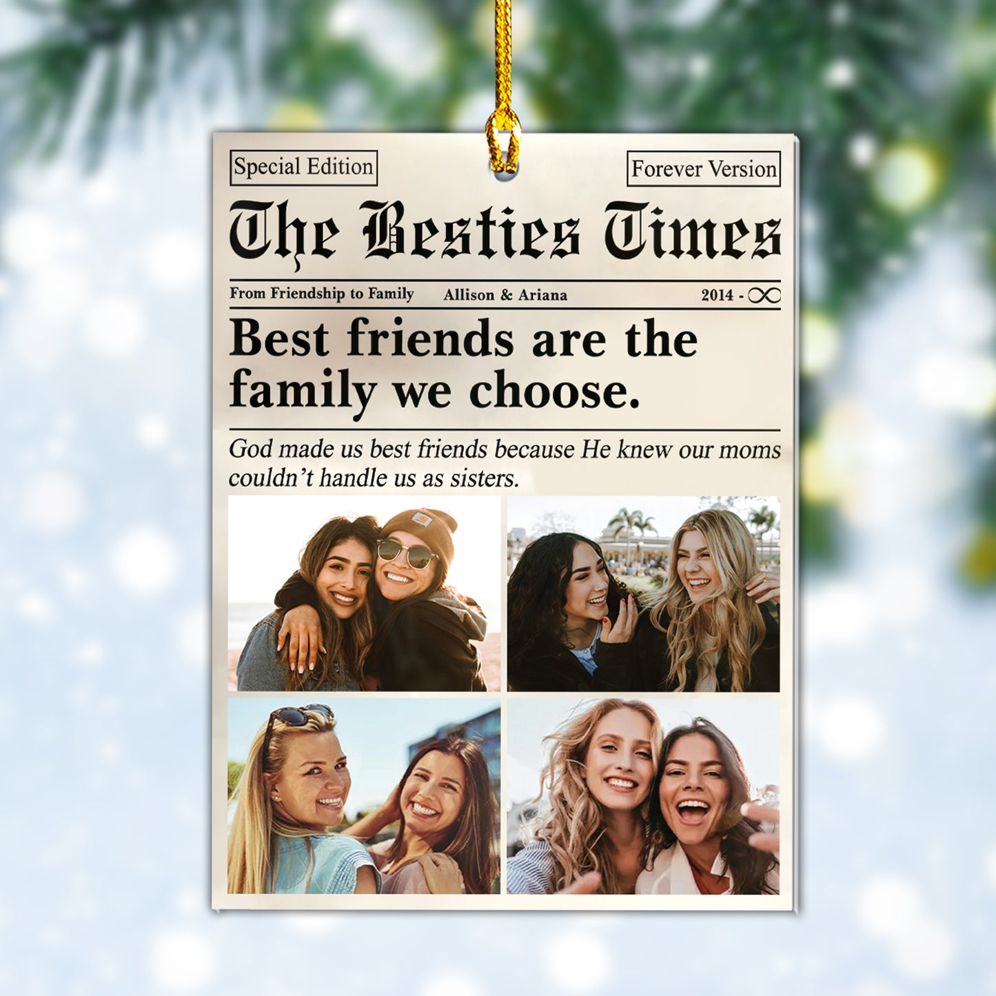 Custom Besties Photo Newspaper Ornament