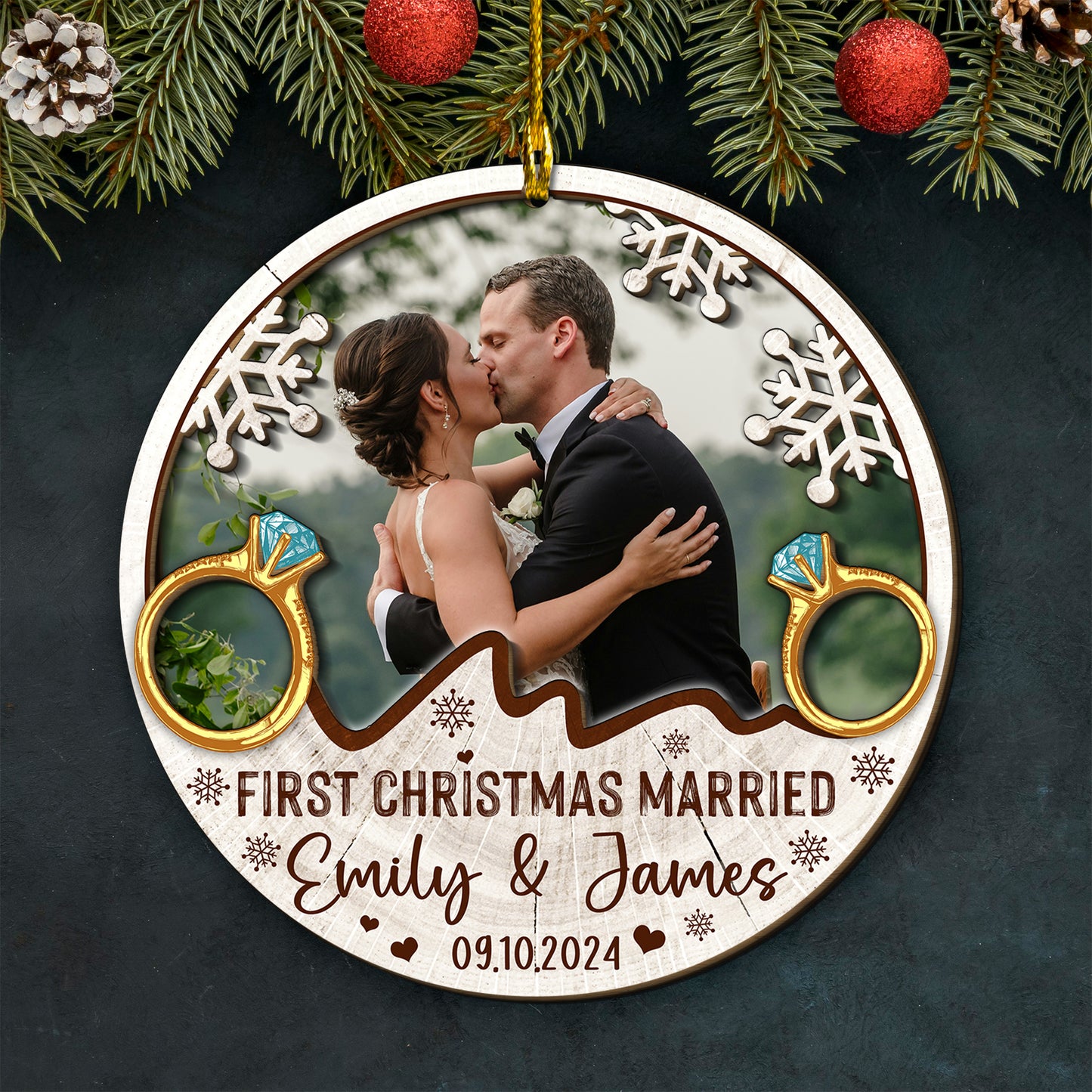 Custom Wedding Photo 2-Layers Wood Ornament