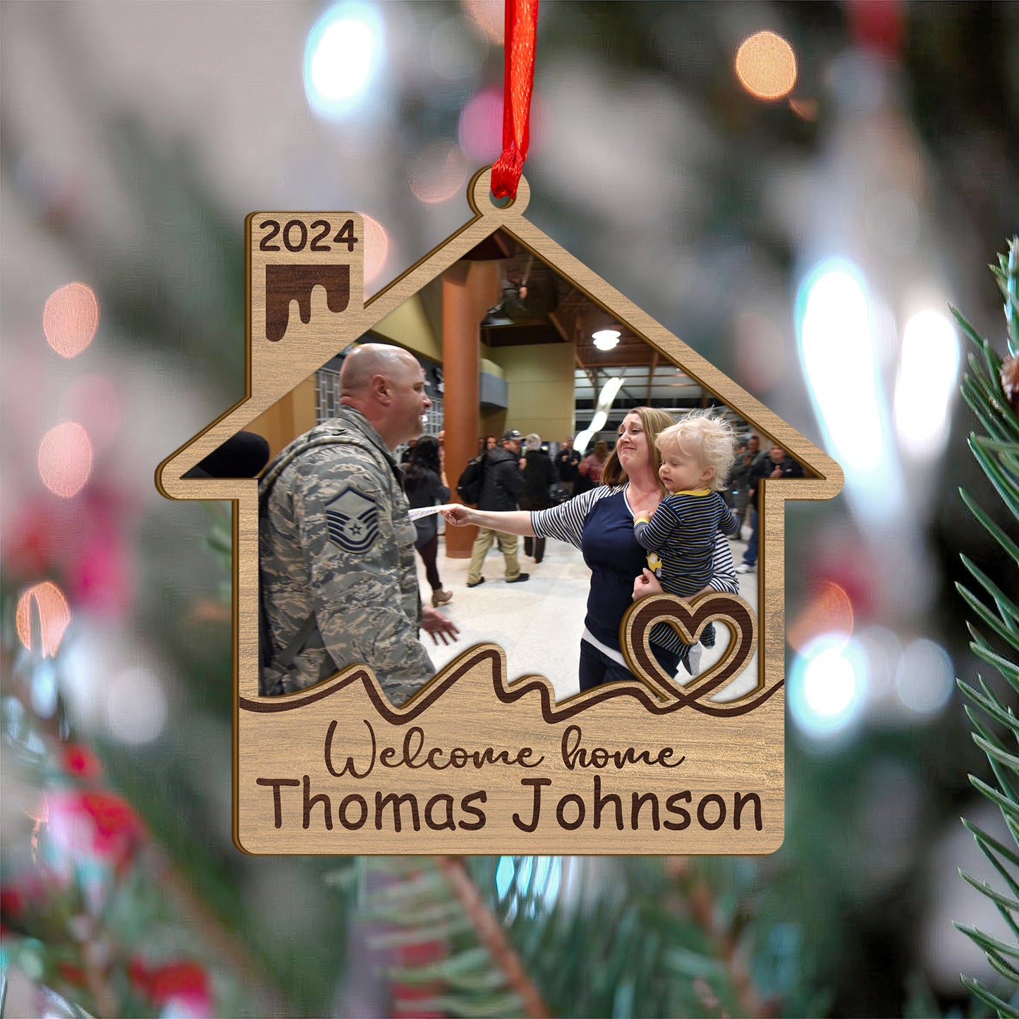 Custom Military Homecoming Photo Wood and Acrylic Ornament