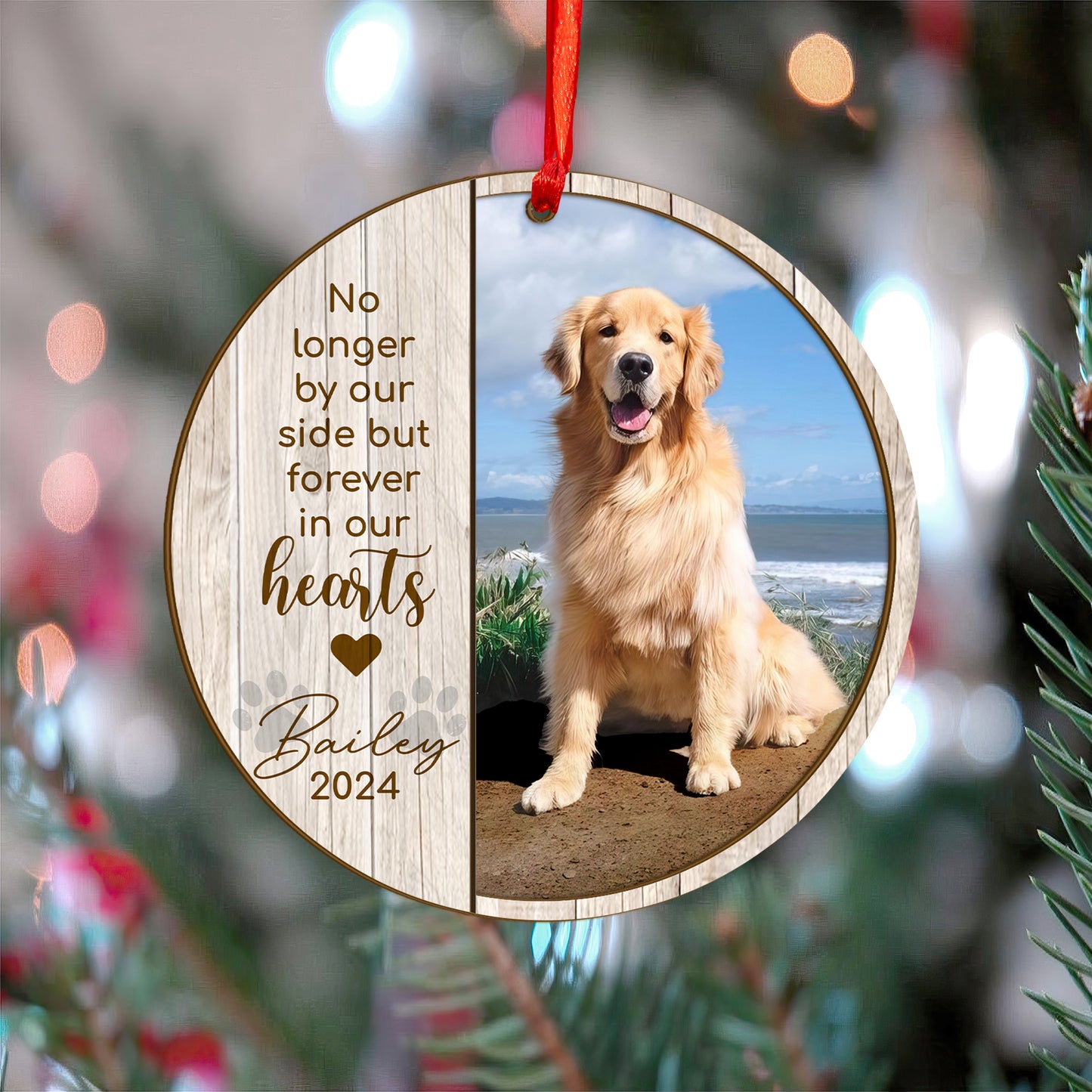 Custom Photo Memorial Dog Wood and Acrylic Ornament