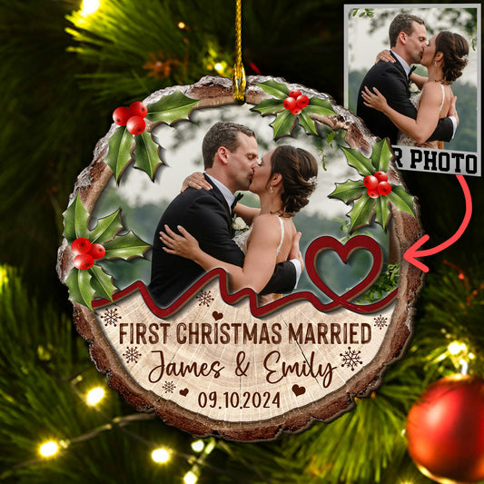 Custom Wedding Photo 2-Layer Wood Slice Ornament