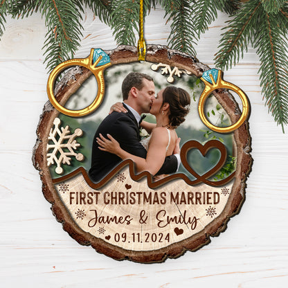 Custom Wedding Photo 2-Layers Wood Slice Ornament