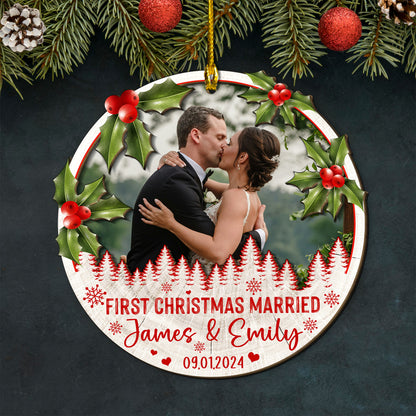 Custom Wedding Photo 2-Layer Wood Ornament