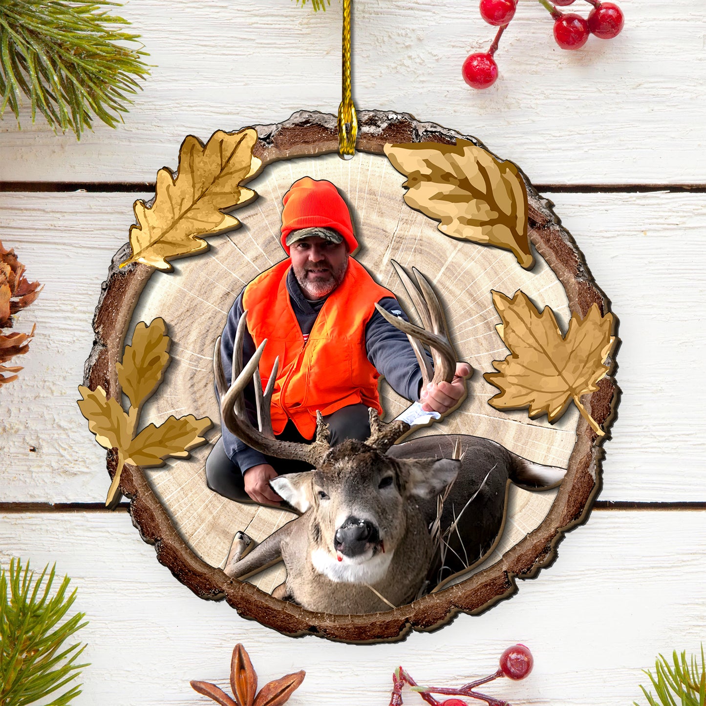 Custom Hunting Photo 2-Layer Wood Ornament