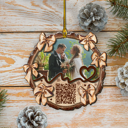 Custom Couple Video QR Code 2-Layer Wood Ornament