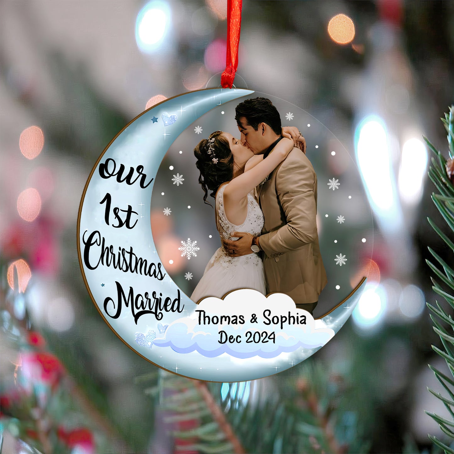 Custom Couple Photo Wood and Acrylic Ornament