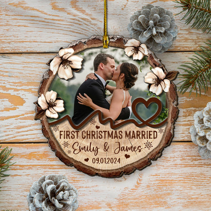 Custom Wedding Photo 2-Layer Wood Ornament