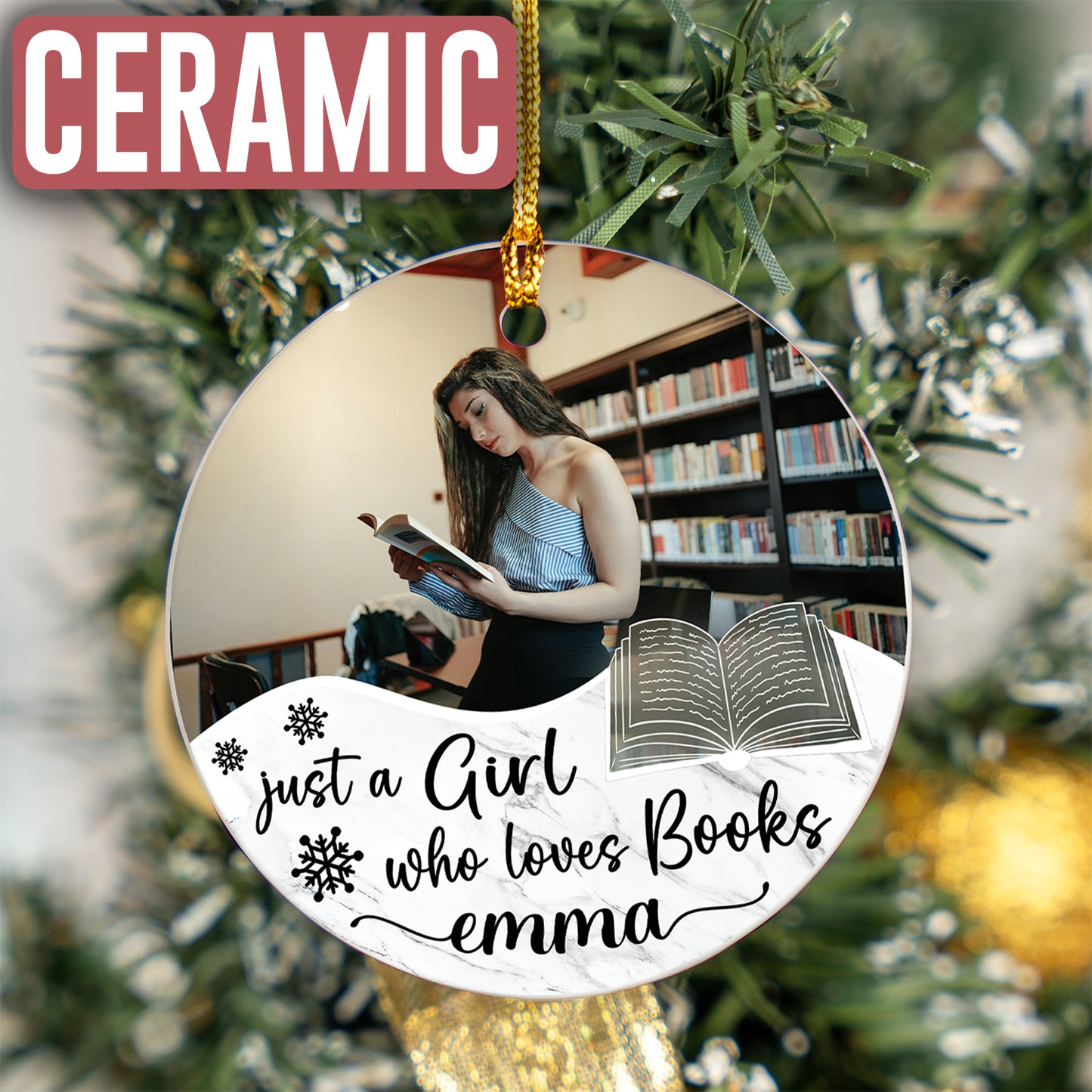 Custom Photo Book Lover Ornament