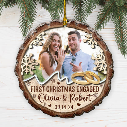 Custom Engaged Couple Photo 2-Layer Wood Ornament